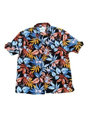 Vibe Men's Large Black Tropical Floral Short-Sleeve Shirt
